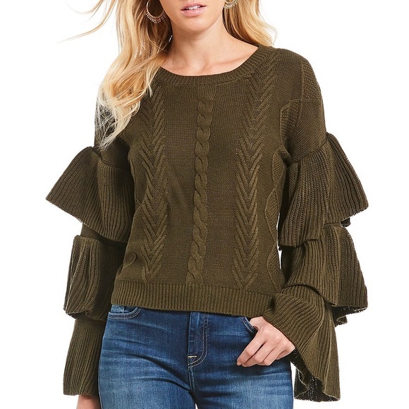 Elan Sweaters - Elan Tiered Ruffle Bell Sleeve Sweater Womens